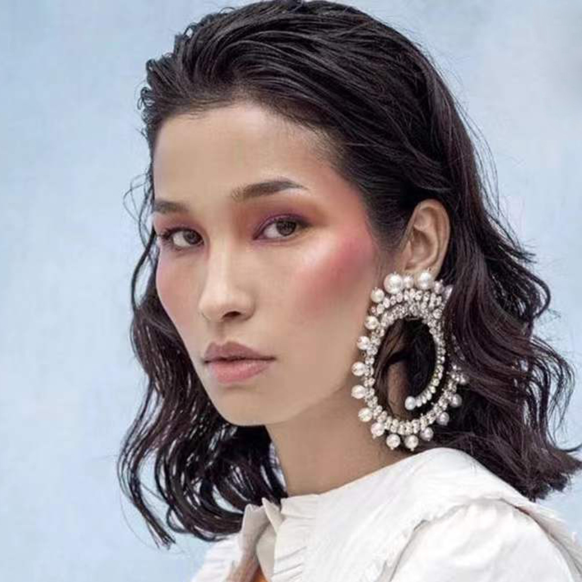 歐美跨境配飾超閃鑲珍珠圓形耳環女復古鑲鑽圓圈耳飾耳墜earrings