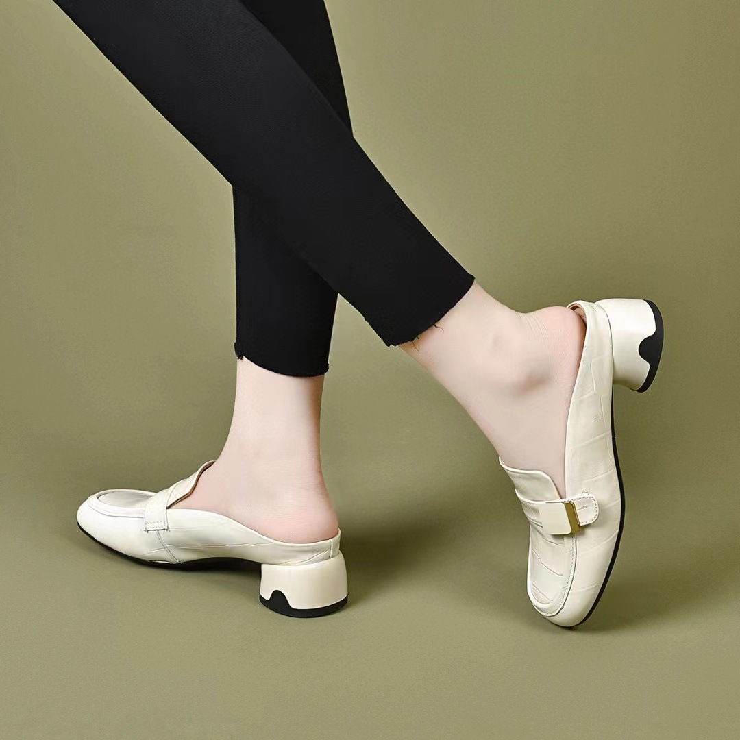 Sandal nữ quai ngang gót vuông da thật, gót thấp 3 cm, đế mềm, phong cách thanh lịch — đen chi tiết 6