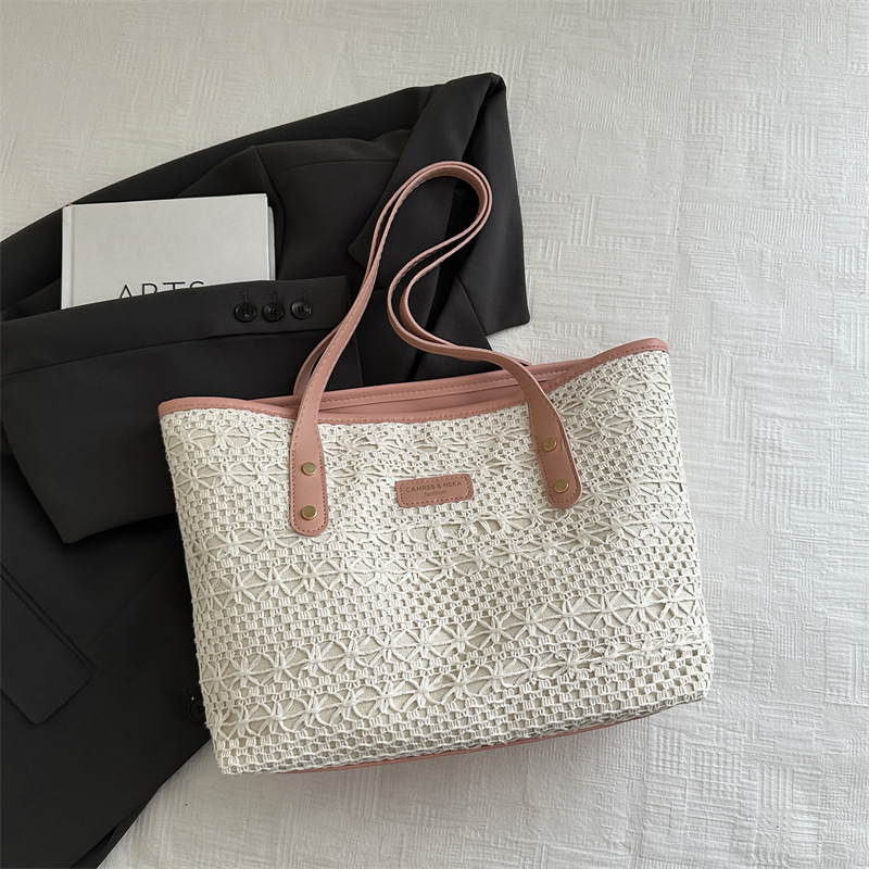 Bolso de moda de gran capacidad tejido 2025 verano de alto valor salvaje bolso de axila de un solo hombro bolso de mujer