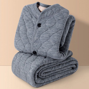 [Coral fleece three-layer quilted] autumn and winter men's and women's home wear fleece-lined thickened suit middle-aged and elderly warm pajamas