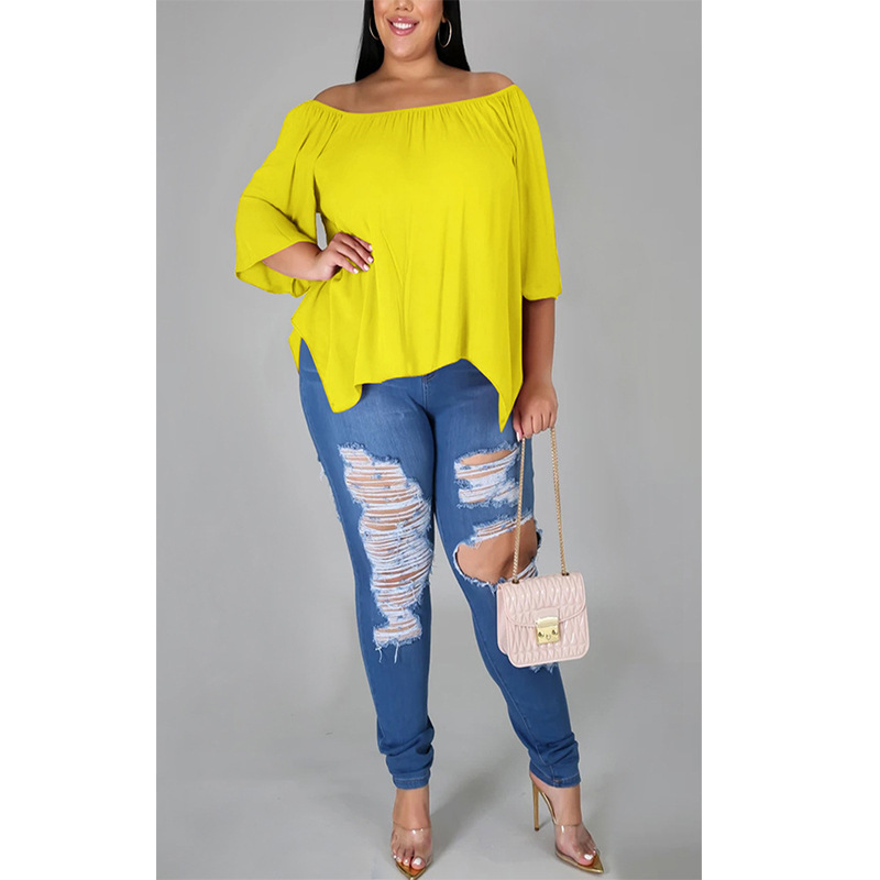 plus size spring and summer fashion solid color loose top NSMF59947