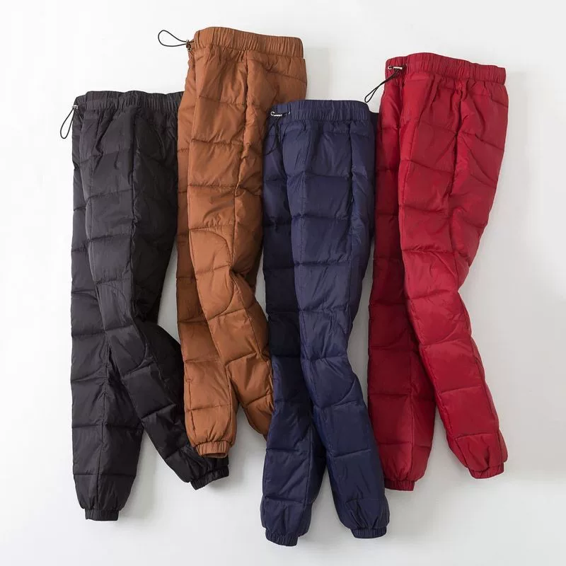 Зимние тёплые пуховые штаны для отдыха, облегающие, slim-fit, высокий пояс, 璃梦纺