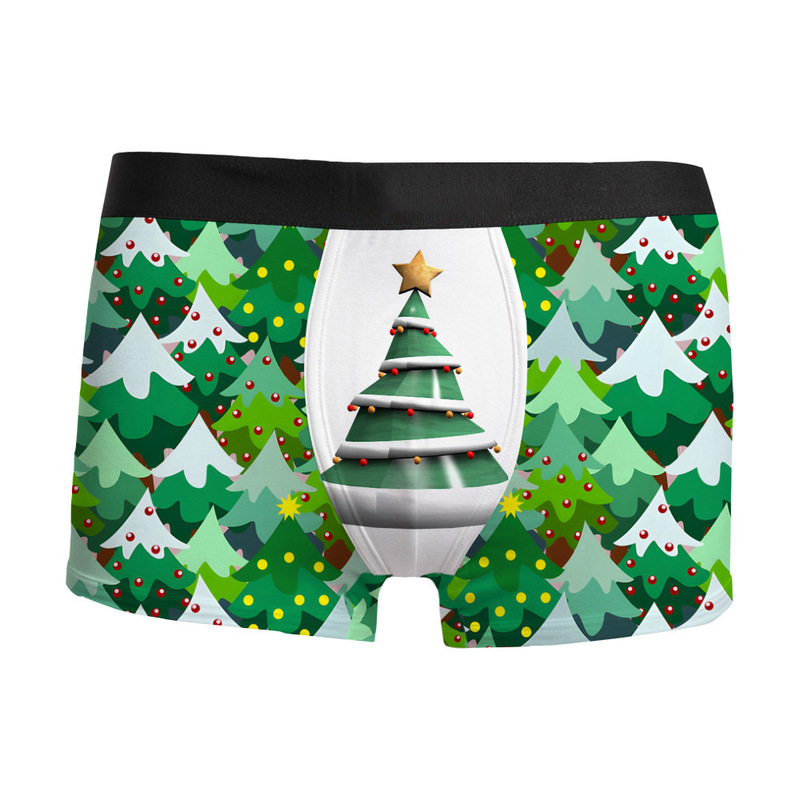 3D Printed Men's Underwear, Breathable, Comfortable and Fashionable, Mid-Waist Boxer Briefs 2024 Cross-Border Hot Sale Christmas