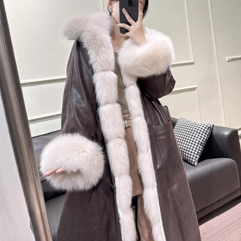 Actual Shot of New Goose down Jacket, Fox Fur Coat, One-Piece Drop Shipping Women's Long Parka, Large Size Fur Coat