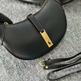 跨境拉夫POLO郑秀晶同款复古可颂包单肩腋下大容量牛皮斜挎马鞍包