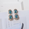 Summer fresh cute multicoloured metal square earrings, diamond encrusted