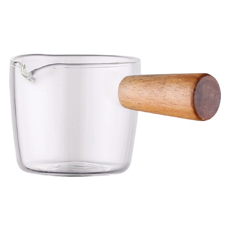 Высокое боросиликатное стекло Мини-чашка для молока прозрачное стекло с деревянной ручкой маленькая банка для молока Ресторан Стейк блюдо для меда банка