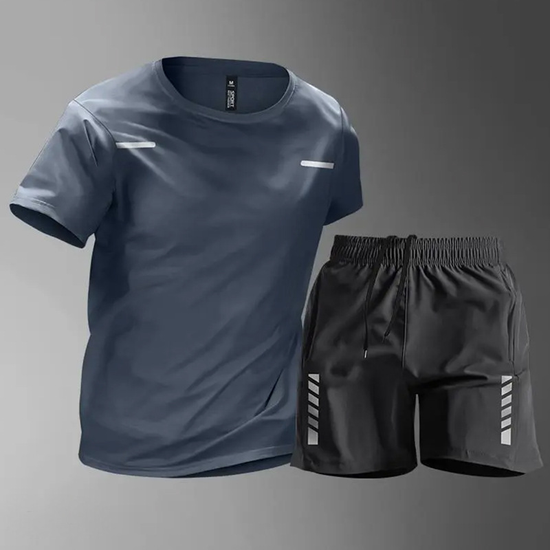 Sports Suit Men's Quick-Drying Ice Silk Fitness Clothes Summer Short-Sleeved T-Shirt Training Breathable Basketball Casual Running Clothes