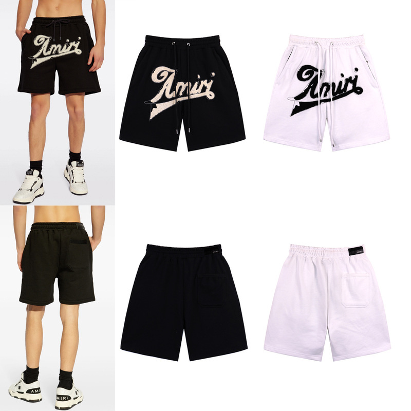 2025 Spring and Summer New Amiri Letter Logo Embroidered Towel Embroidered Casual Shorts Men's Cross-Border Hot Sale