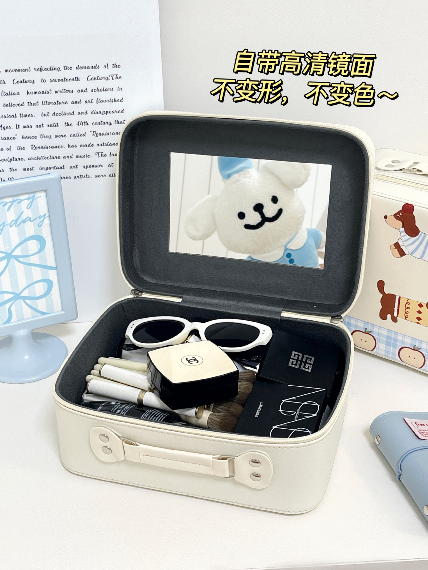 Estuche cosmético de gran capacidad de viaje original con espejo, portátil, productos para el cuidado de la piel portátiles de alto valor, equipaje de almacenamiento femenino