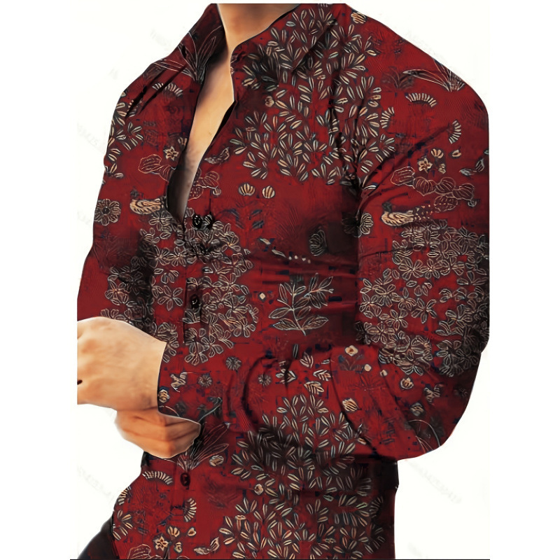 A 64711 Shiny Printed Men's Shirt Cross-Border Quick Sale
