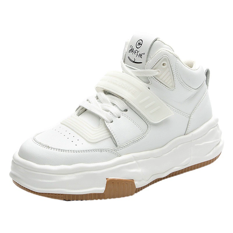 Белая обувь интернет-знаменитостей 2023 Новое поступление Универсальная повседневная обувь с высоким берцем Весенняя и осенняя кожаная спортивная женская обувь на толстой подошве