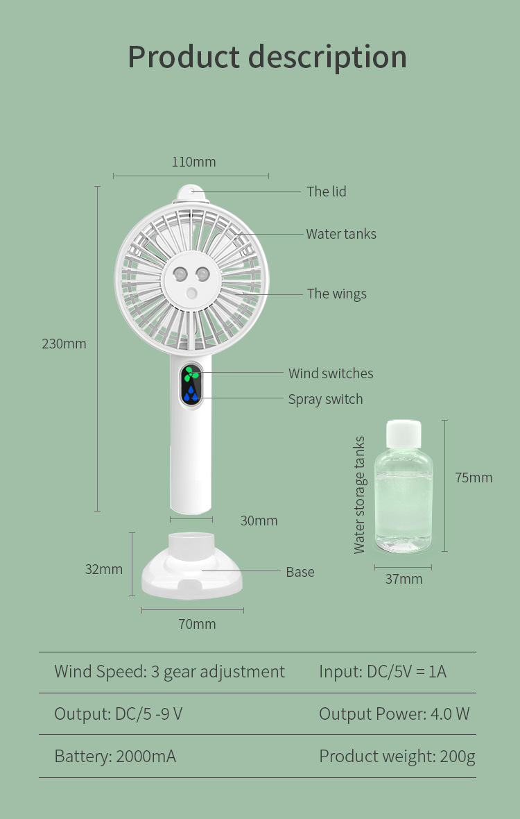 Tragbarer Handventilator Mit Doppelsprühfunktion Für Den Sommer_voghion.com