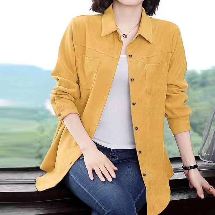 Vintage-Style Corduroy Shirt for Women, Loose and Fashionable Design, Suitable for Spring and Autumn, Versatile Cardigan Shirt Top