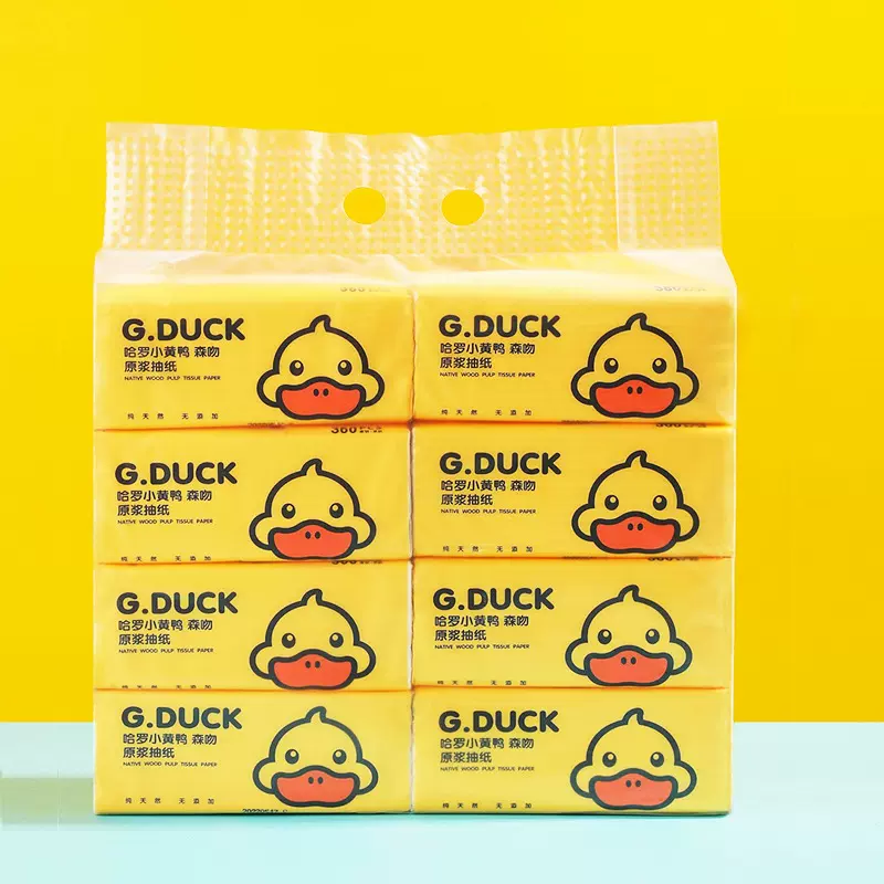 小黄鸭原木抽纸纸巾大包家庭装加厚4层卫生纸家用餐巾纸厂家批发