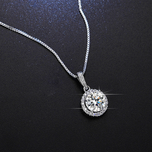 Classic Round Bag Necklace Women's Fashionable One Carat Round Bag Clavicle Chain Silver Jewelry Live Supply Wholesale