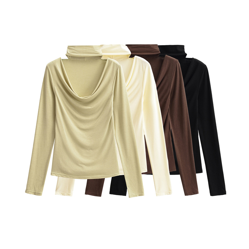 European and American Style Pure Desire Simple Casual Short Top Hot Girl Halter Neck Long-Sleeved T-Shirt Miracle Outer Wear Bottoming Shirt