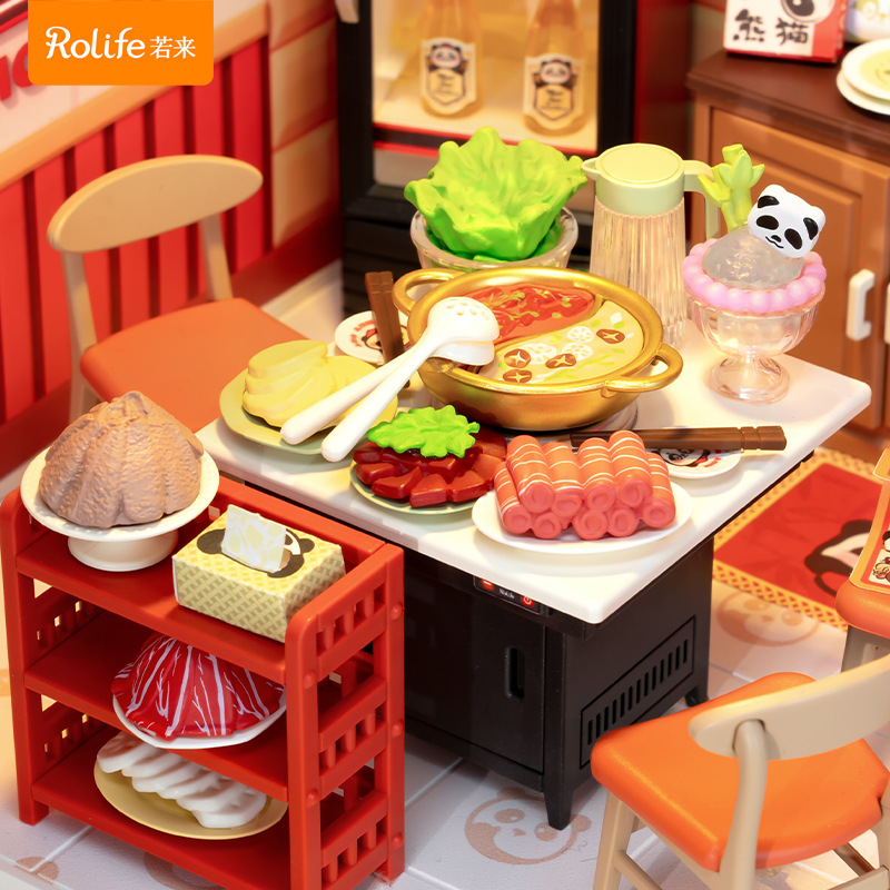 Ruo Lai Rolife Super World Hot Pot Restaurant Diy House Puzzle Block Puzzle Model House Juguetes