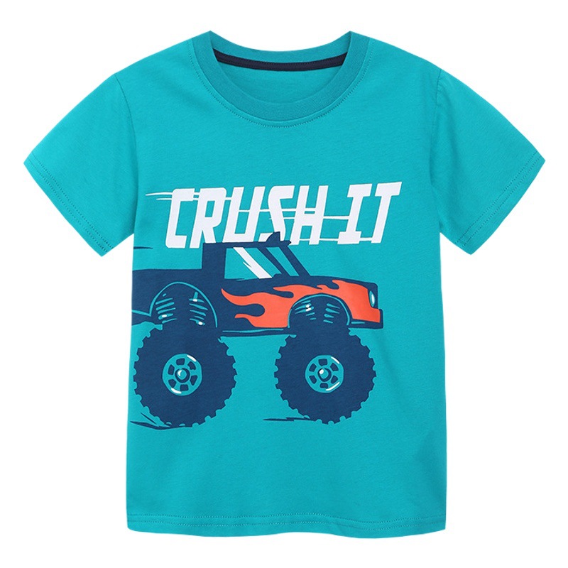Camiseta de estilo europeo y americano para niños, nueva camiseta de verano de algodón tejido para niños, ropa infantil con cuello redondo, camiseta de manga corta con combinación de colores.