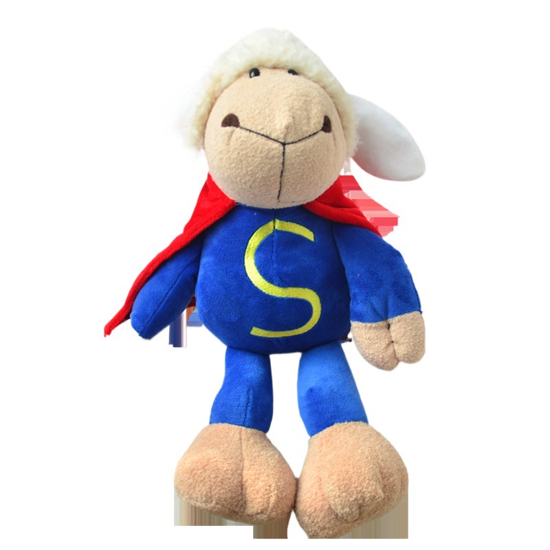 Cordero de dibujos animados muñeca de peluche de juguete lindo Superman ovejas muñeca almohada Día de San Valentín regalo de cumpleaños al por mayor