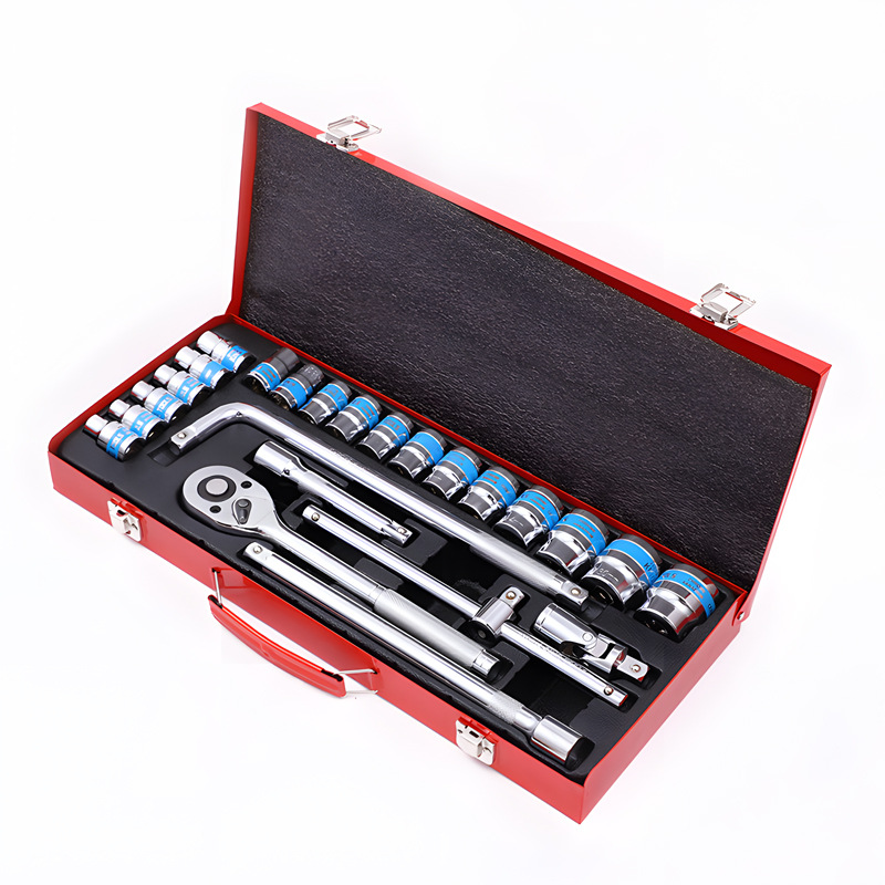 24 piezas de acero al cromo vanadio reparación de automóviles mango de luz rápida llave de trinquete f varilla azul cinturón manga caja de hierro herramienta traje