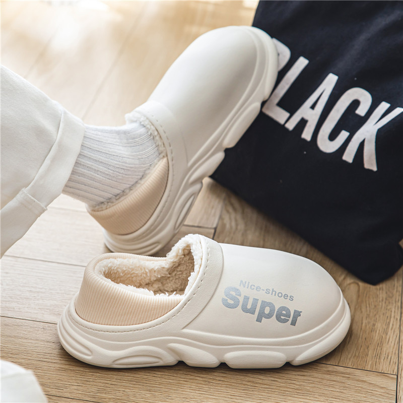 면 슬리퍼 여자의 겨울 겉옷 2023 새로운 기모 홈 방수 면 신발 남자의 따뜻한 스노우 부츠 트렌디