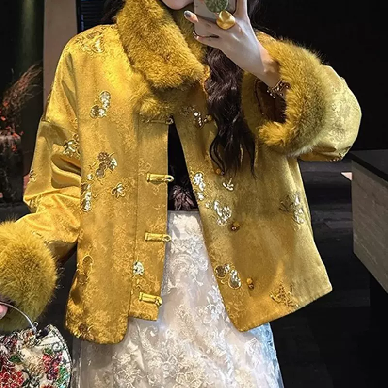 【如意】新中式刺绣棉服新款毛领拜年服女装外套国风上衣2025冬季