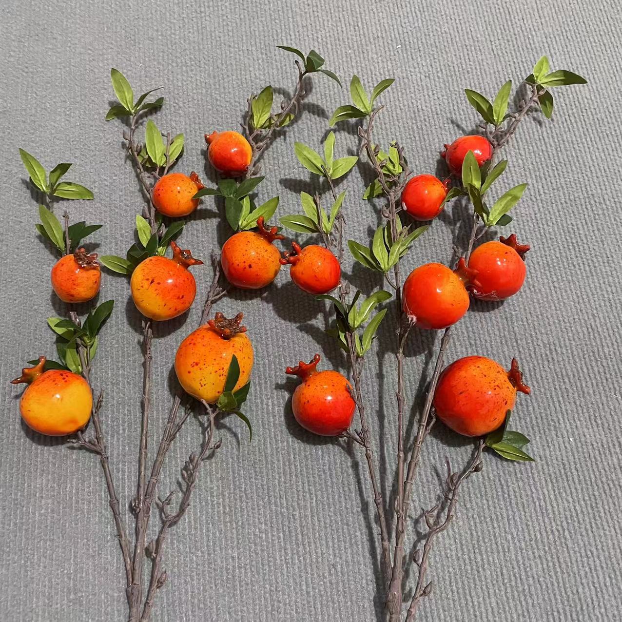 仿真7头石榴果外贸专供长支多叶石榴新年家居客厅装饰摄影道具假