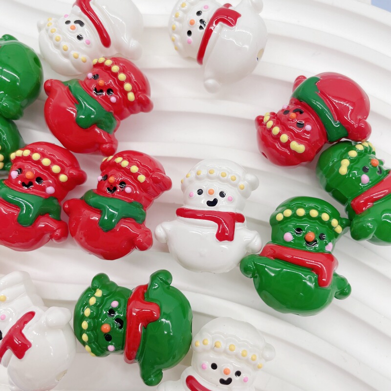 クリスマス滴油手描き雪だるまアクリル散珠DIY携帯チェーンキーホルダー部品ビーズペン装飾ビーズ|undefined