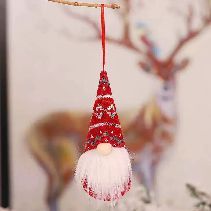 Knitted Christmas doll pendant, faceless gnome ornament, 6.4 cm, lightweight