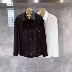 2025 New Arrival Men's Long Sleeve Shirt, Korean-Style Trendy Barber Cool Ice Silk Shirt