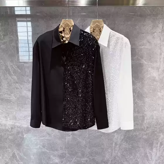 2025 New Arrival Men's Long Sleeve Shirt, Korean-Style Trendy Barber Cool Ice Silk Shirt