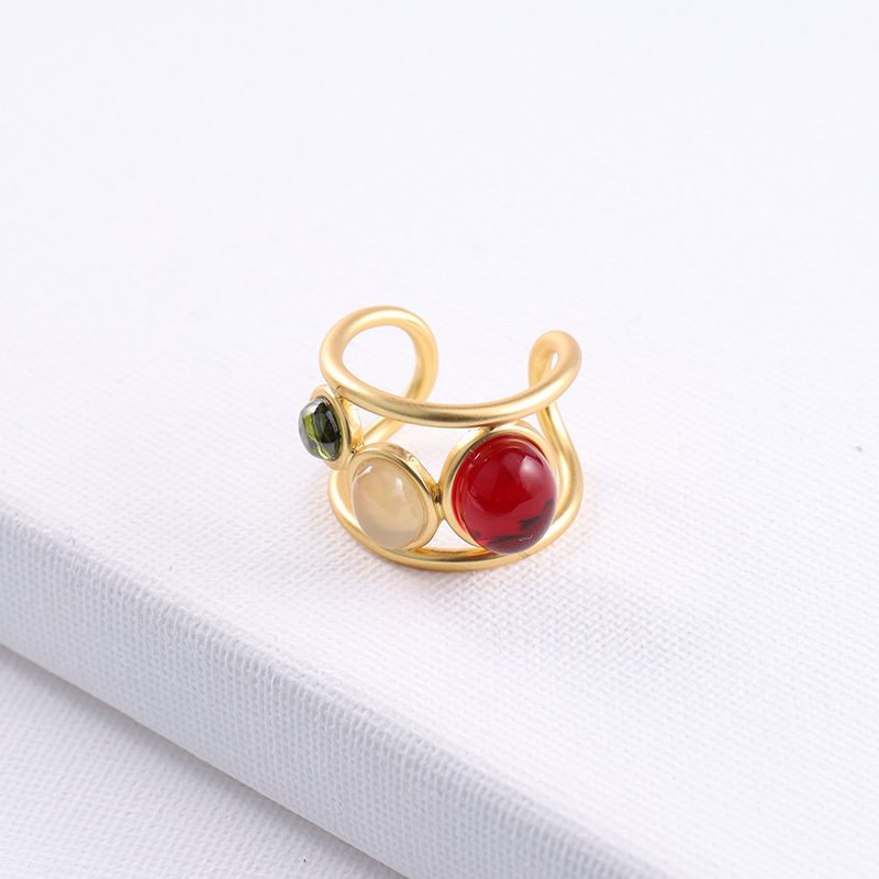 Daily Occasion Fashion Geometric Copper Inlay Artificial Gemstones Open Ring