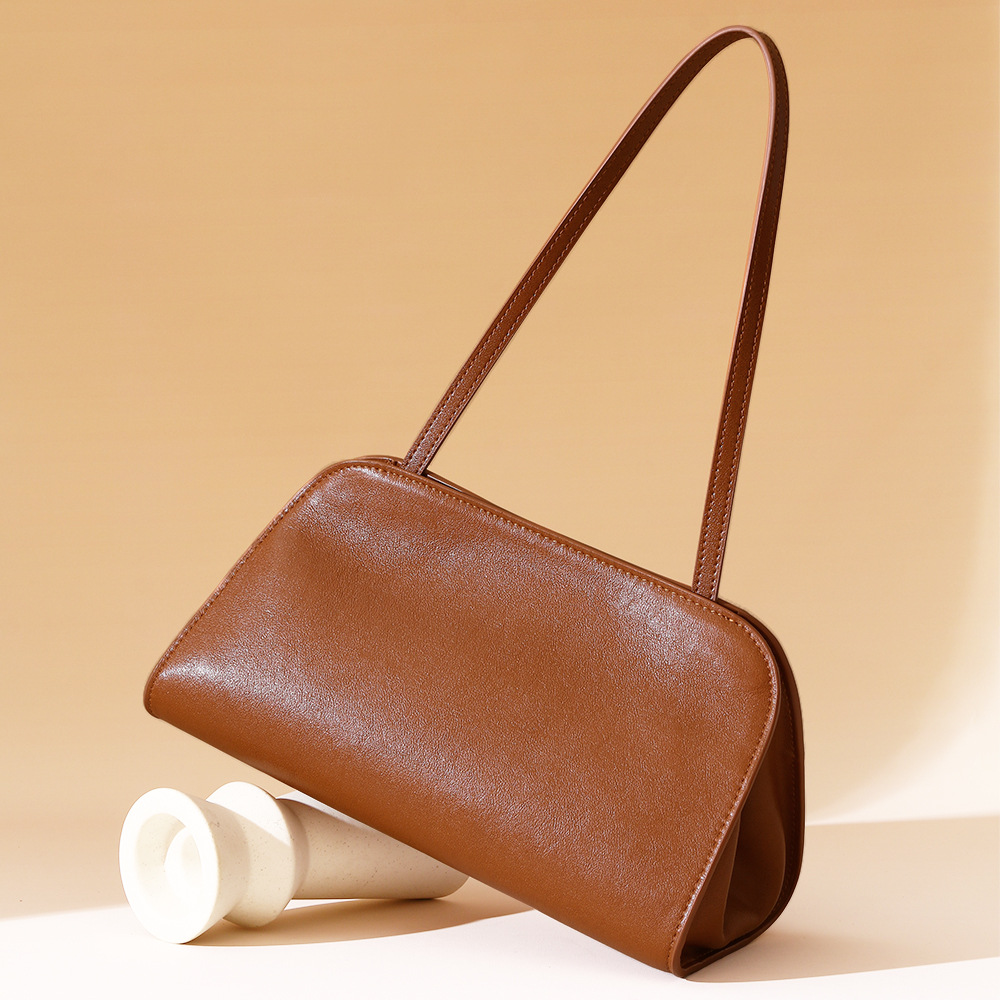 French Style Underarm Bag Luxury Genuine Leather Women's Handbag New Vegetable Tanned Cowhide Clutch Simple Crossbody Bag