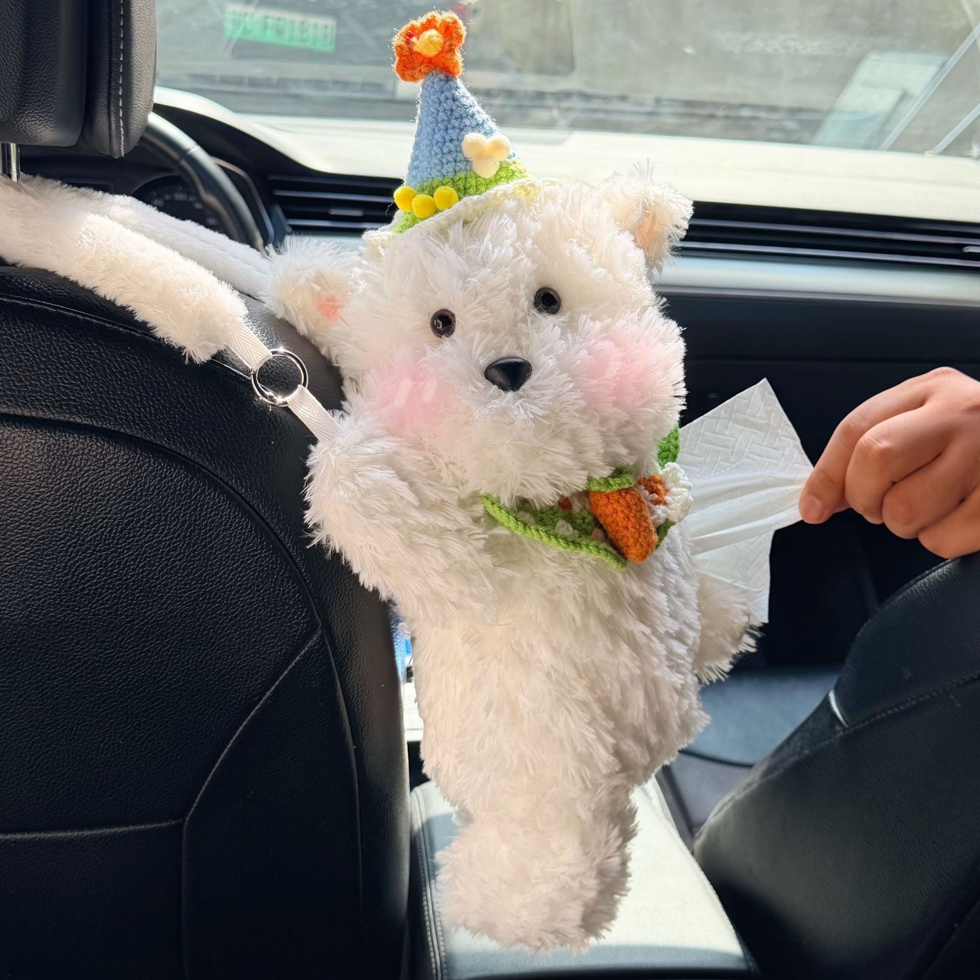 Creative Cute Doll Car Tissue Box Hanging Car Interior Tissue Bag West Highland Doll Hanging Decoration Tissue Bag