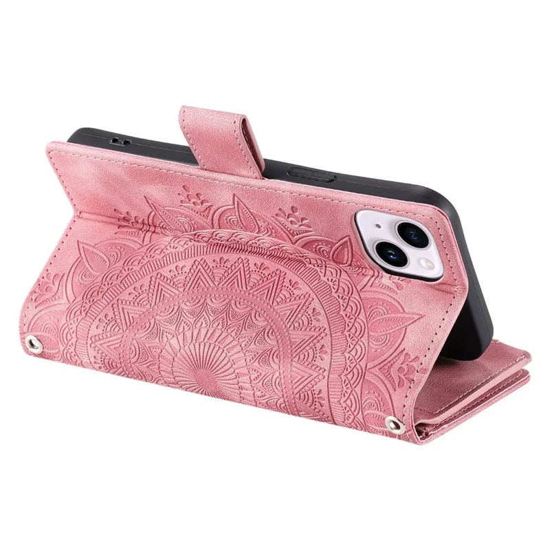 Phone Wallet Case With Embossed Totem And Zipper For Smartphone_voghion.com