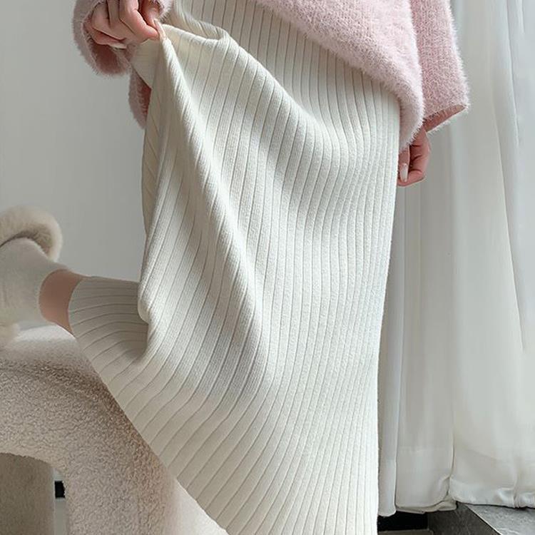 针织半身裙女秋冬新款中长款加厚毛线裙高腰显瘦垂感字包臀长裙