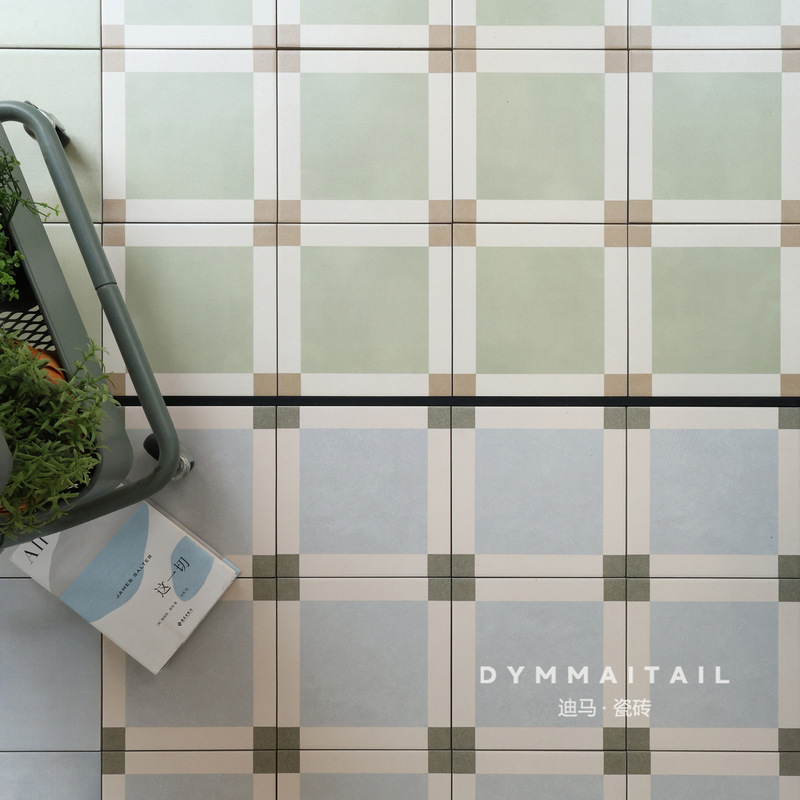 French Retro Blue Green Cream Style Square Tiles 200X200 Tiles Bathroom Toilet Commercial Space Tiles