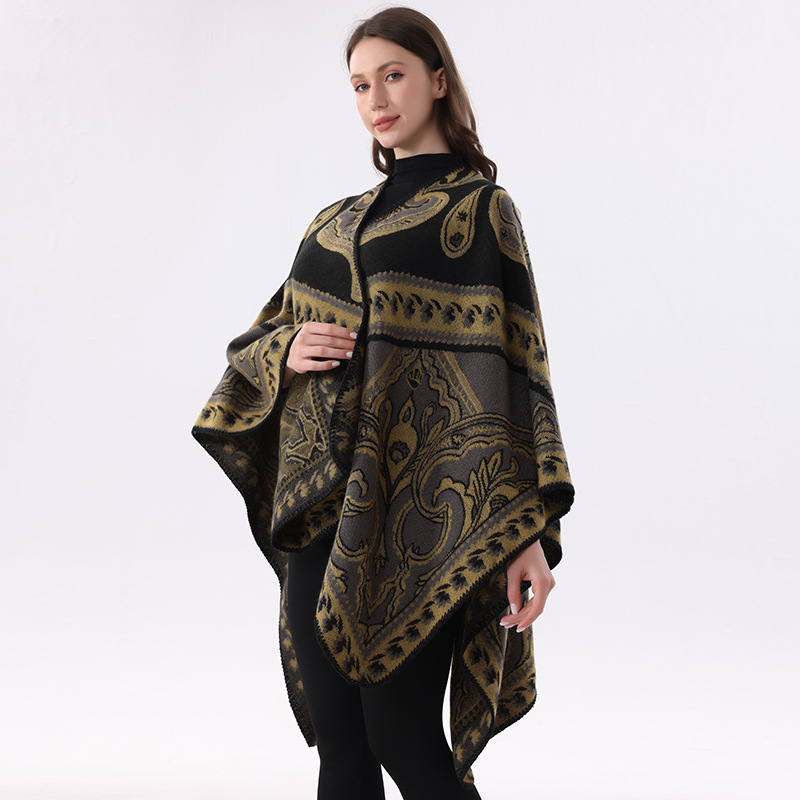 Retro Women's Shawl Scarf, High-End Casual Fashion Double-Sided Cape Shawl, Office Air-Conditioning Blanket Outer Wear