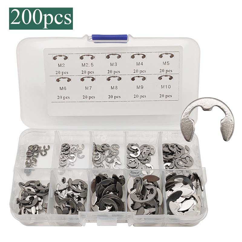 304不锈钢e卡簧200pcs盒装 卡环E型卡簧开口挡圈 M2M3M4M5M6M8M10