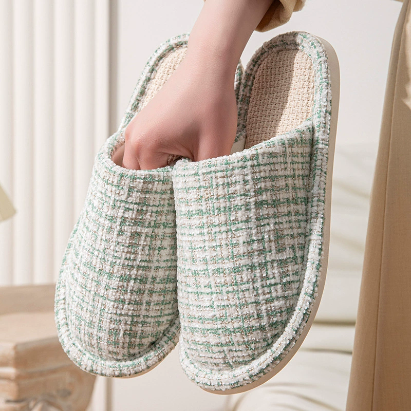 Четыре сезона льняные тапочки женские осенние и зимние дома противоскользящие японские маленькие ароматные парные мягкие подошвы тапочки мужчины