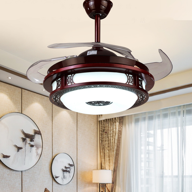 Chinese ceiling fan lamp invisible Fan light Restaurant lamps and lanterns Mute led a chandelier Retro Study remote control a chandelier