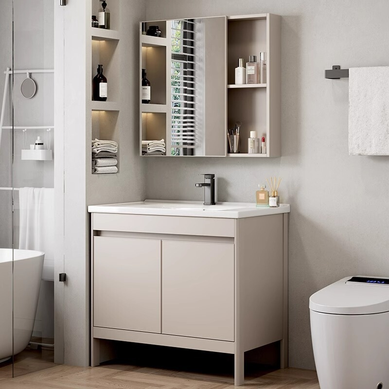Space Aluminum Thickened Bathroom Cabinet Set with Integrated Ceramic Basin, Floor-Standing Washbasin Cabinet Combination Space Aluminum Thickened Bathroom Cabinet Set with Integrated Ceramic Basin, Floor-Standing Washbasin Cabinet Combination
