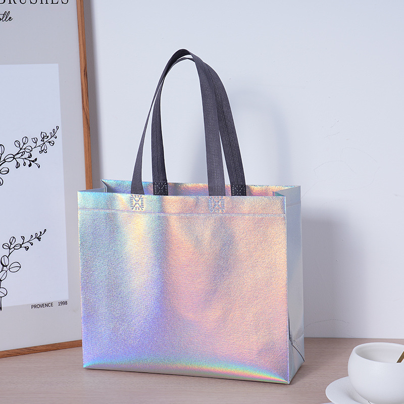 Amazon colorido láser transfronterizo bolsas no tejidas recubiertas de película de comercio exterior logotipo de impresión spot bolsas de regalo de compras