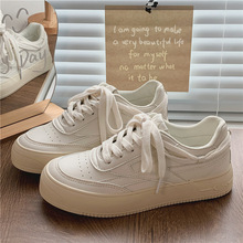 2022秋季小白鞋女学生PU平底低帮帆布鞋韩版休闲港风板鞋一件代发