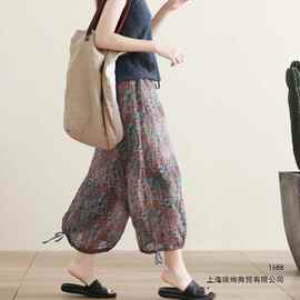 苎麻文艺复古薄款裤子休闲夏季女装夏装女棉麻宽松印花九分裤女潮