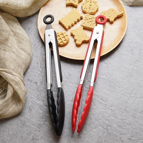 FDA Silicone Food Tongs 7-inch 9-inch 12-inch Bread Tongs Heat-resistant BBQ Meat Steak Multi-purpose Food Tongs