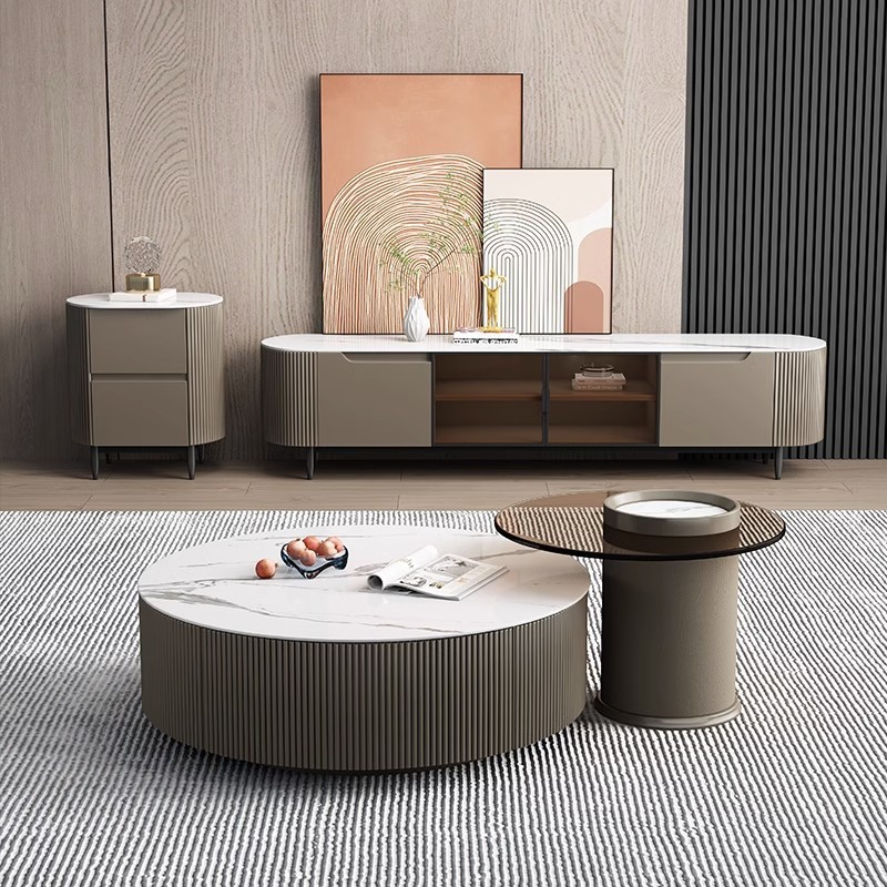 2025 new slab TV cabinet minimalist modern living room simple storage round luxury small apartment tea table home use