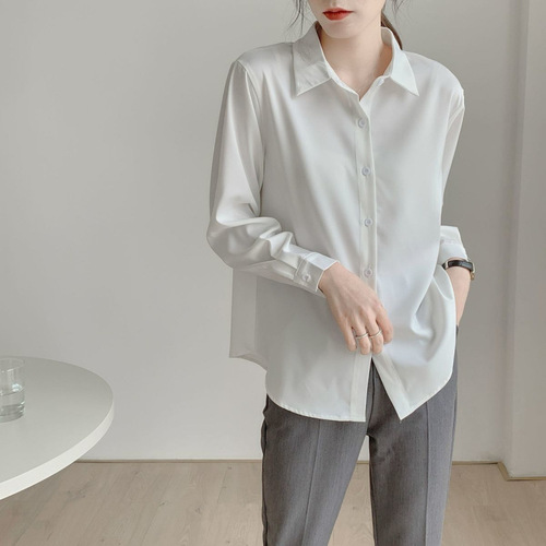 Silk Smooth White Satin Women's Long Sleeve Lightweight Maturing Trousers Interview Formal Business High-end Elegant Blouse