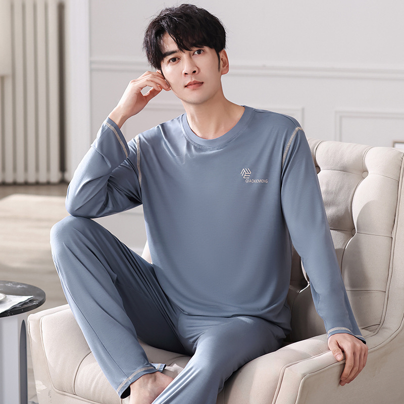 Modal pajamas men's spring and autumn long sleeved simple casual round neck set, Korean version can be worn as a youth home outfit